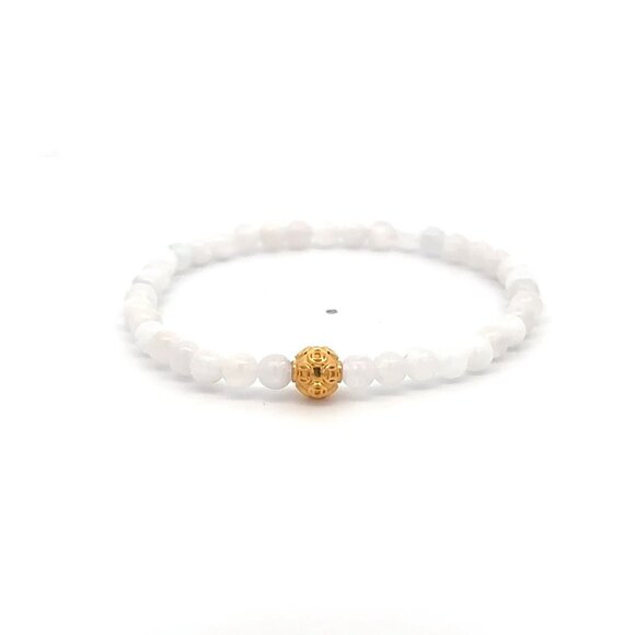 18K Gold Money Coin Ball Lucky Charm Bracelet Mini Gemstones Natural Moonstones - Picture 1 of 6